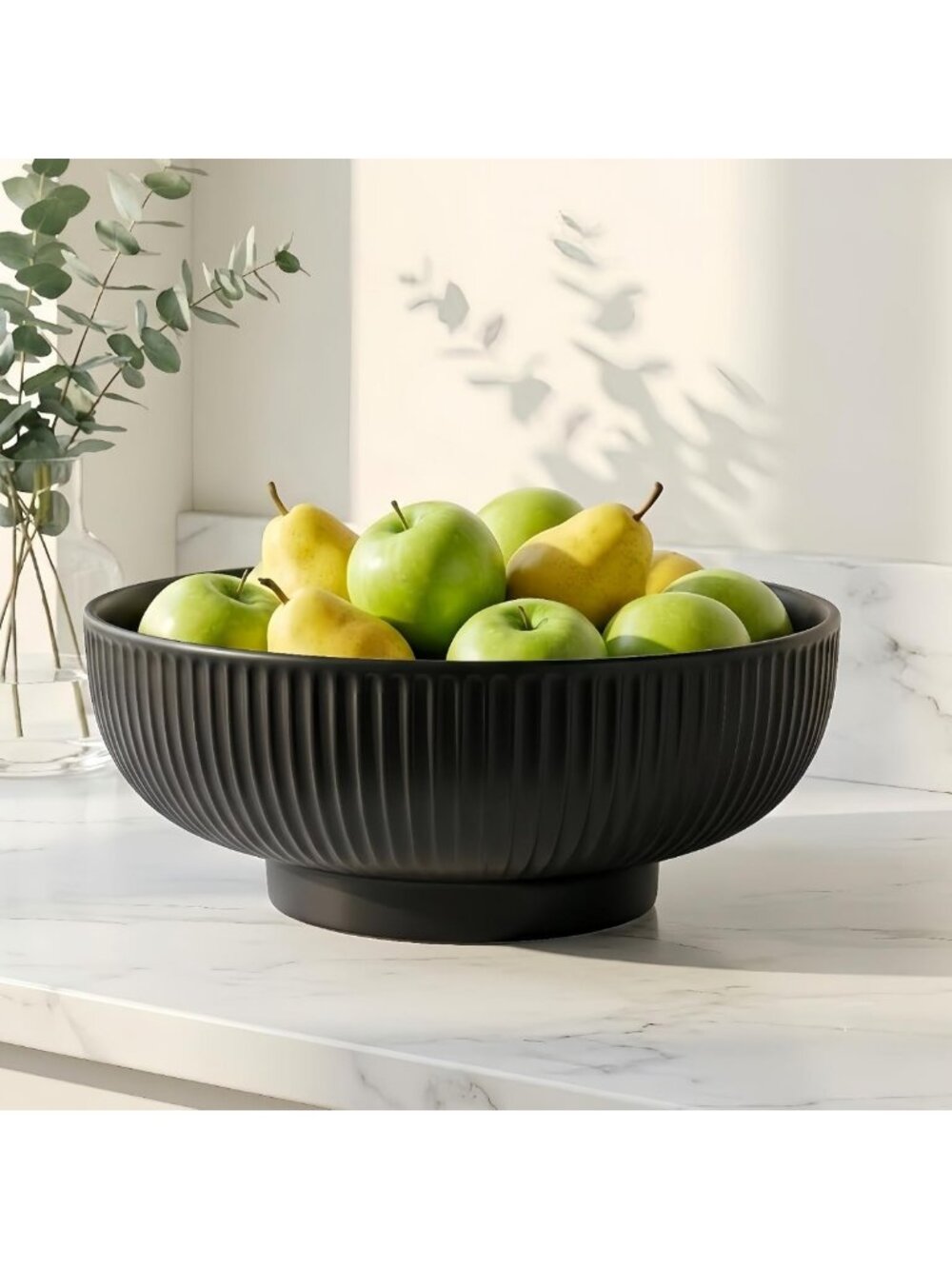 Stylish 10.5" Matte Black Ceramic Fruit Bowl for Kitchen Decor & Organization